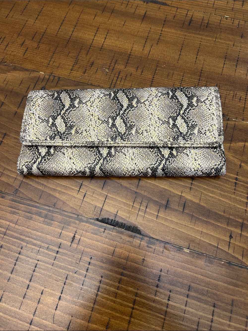 Hobo Snake Print Foldover Clutch Wallet - wNeutral Tones